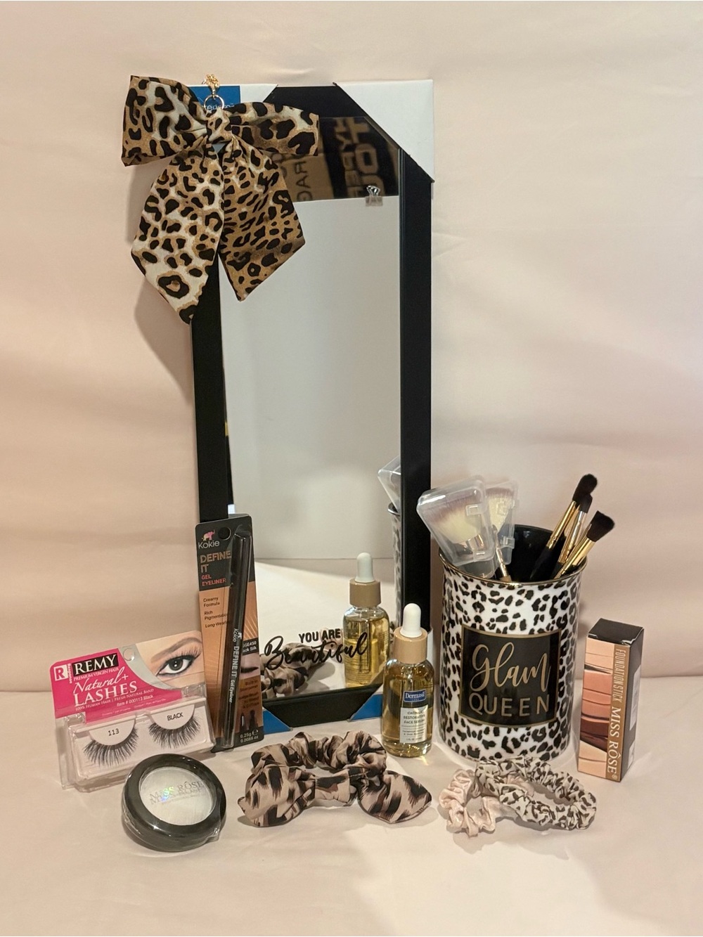 Leopard Print Glam Makeup Brush Set w/All the Extras